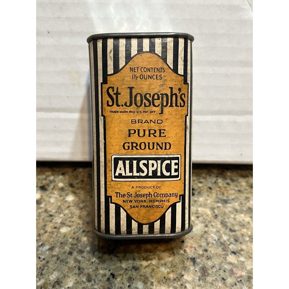 Vintage St Joseph Co Spice Tin PURE GROUND ALLSPICE 1-1/2 oz Antique Advertising